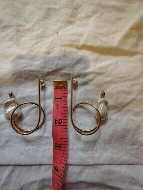 Gold Hoop Earrings with Mother Of Pearls  - Women Jewelry